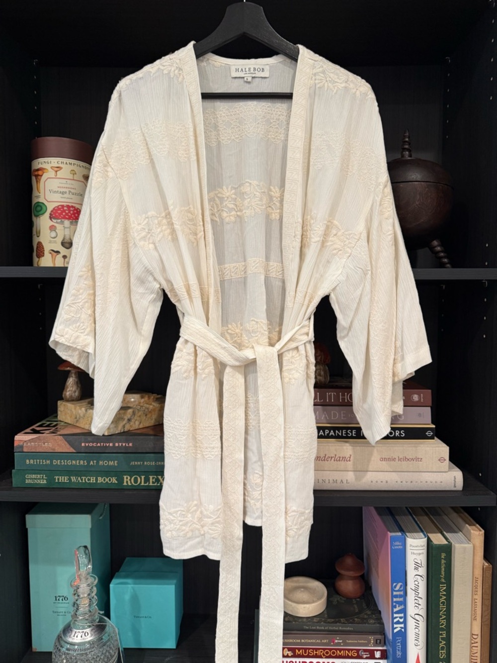 Hale Bob Ivory Embroidered Kimono Robe Belted Lace Boho Cover-Up Small